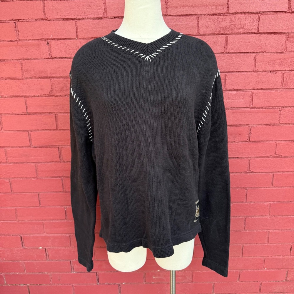 Harley Davidson Women V Neck Sweater XL Black Pullover Knit Biker Streetwear